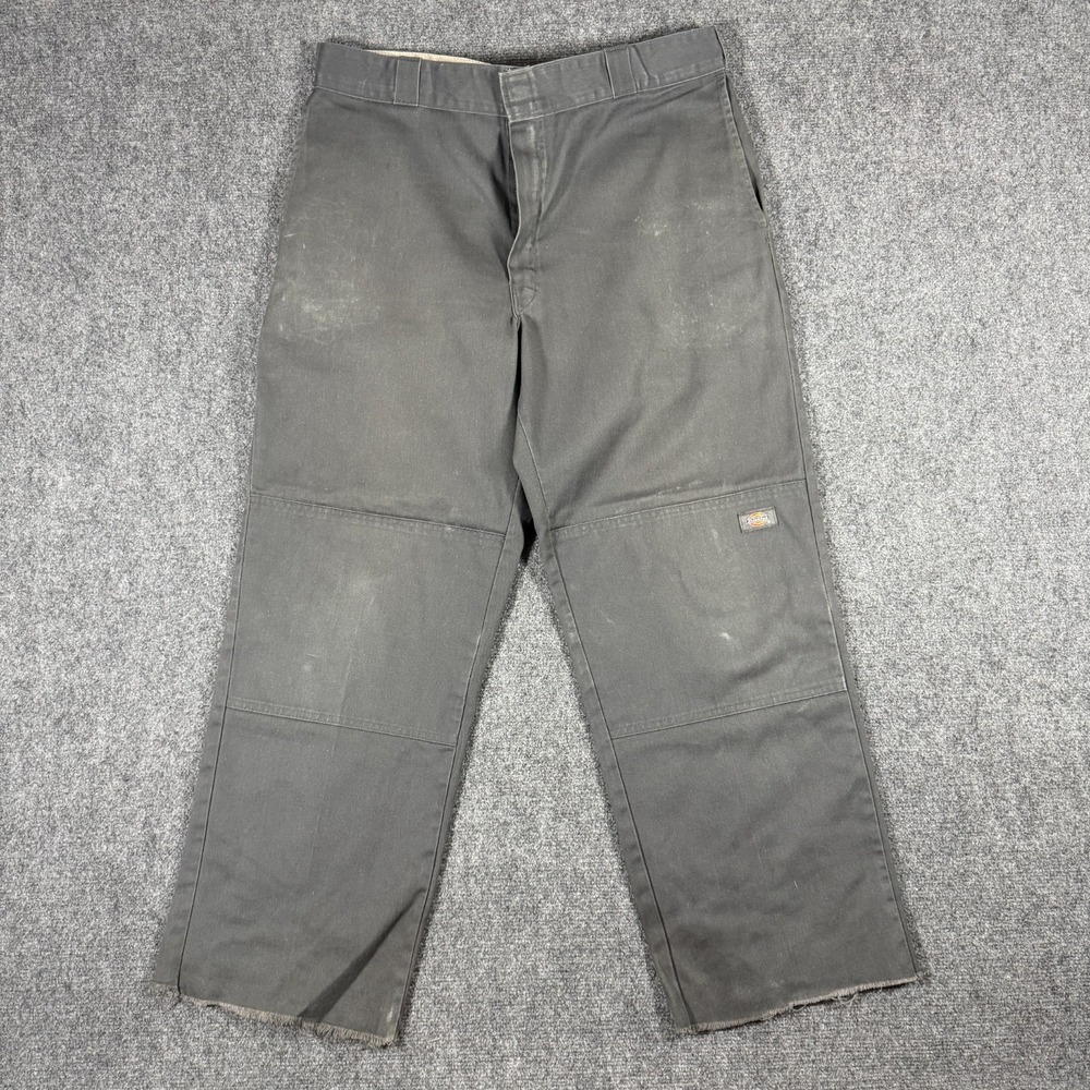 Dickies Loose Fit Double Knee Work Wear Twill Utility Gray Cut Off Stained 34x30